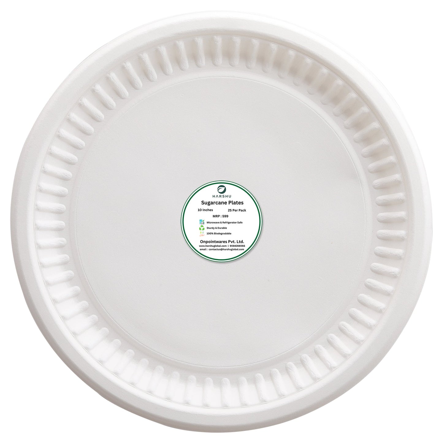 HARSHU 10 Inch Round Sugarcane Bagasse Snack Plate (25 per pack)