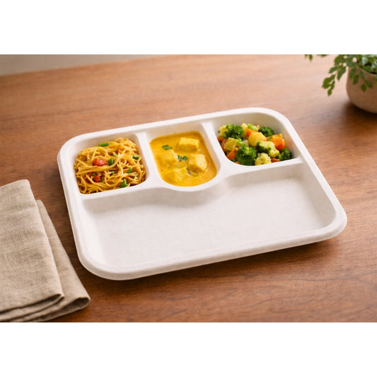 HARSHU 4 Compartment Sugarcane Bagasse Meal Tray