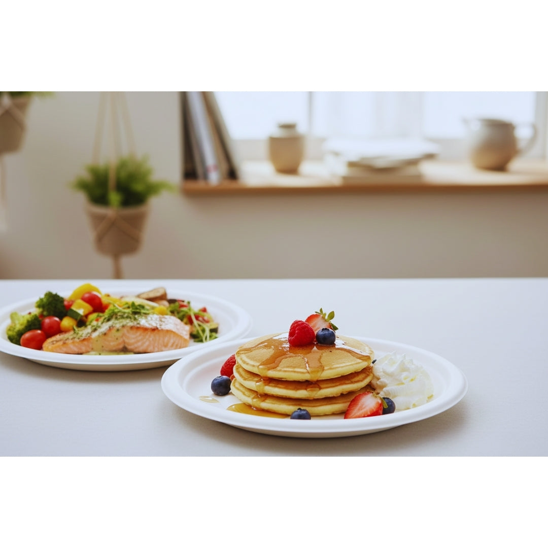 HARSHU 7 Inch Round Sugarcane Bagasse Plates (50 per pack)