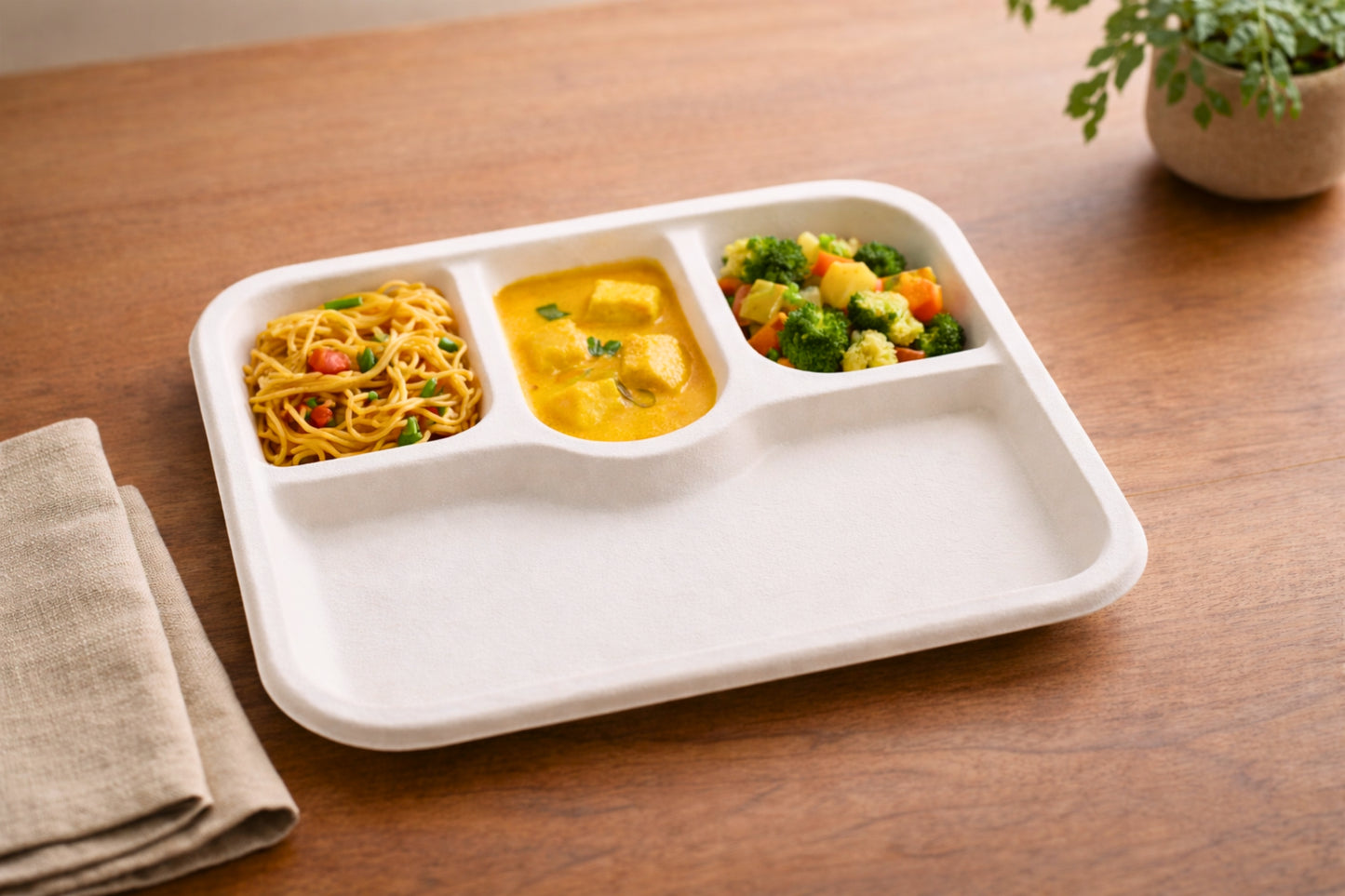 HARSHU 4 Compartment Sugarcane Bagasse Meal Tray