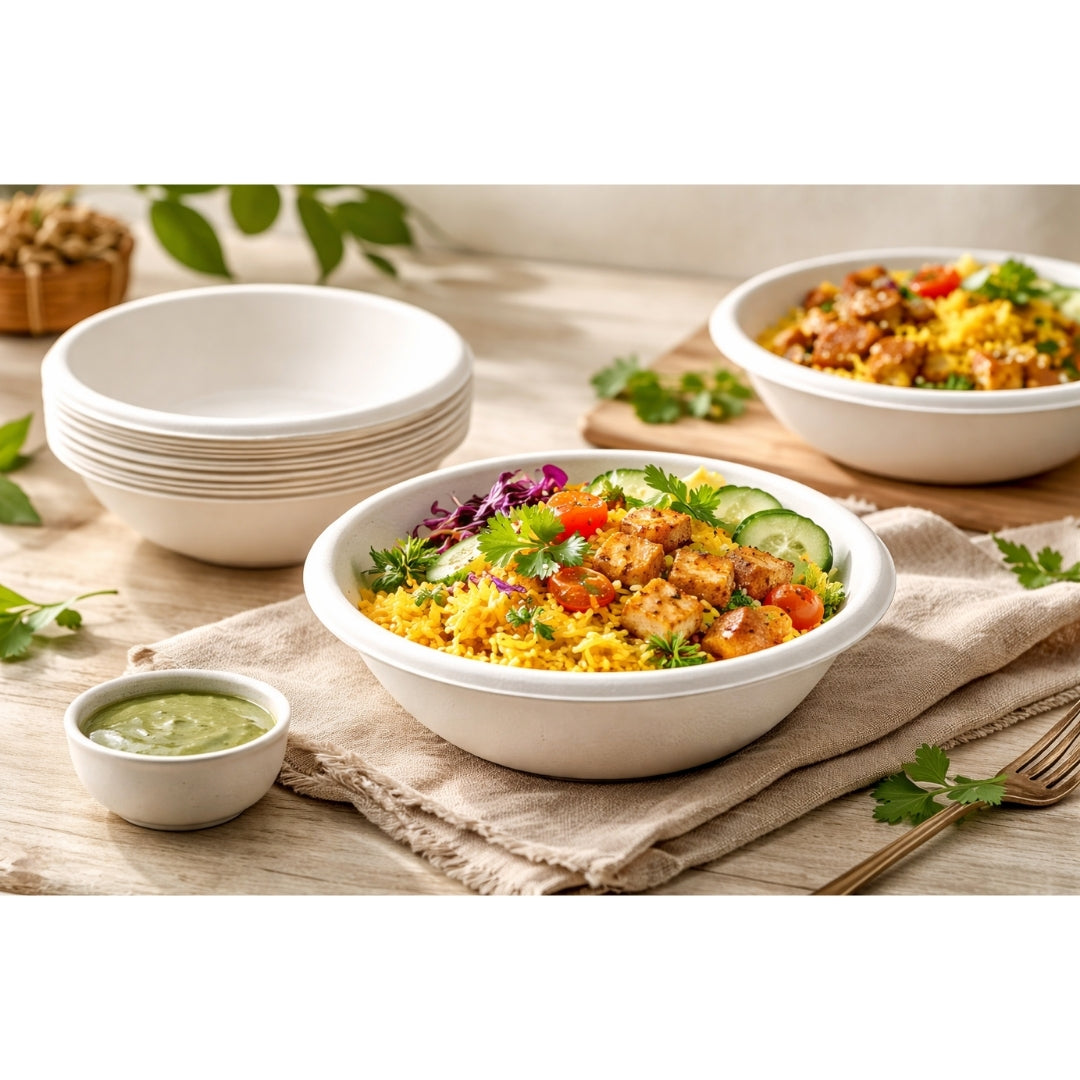 HARSHU 180ml Round Sugarcane Bagasse bowls (50 per pack)