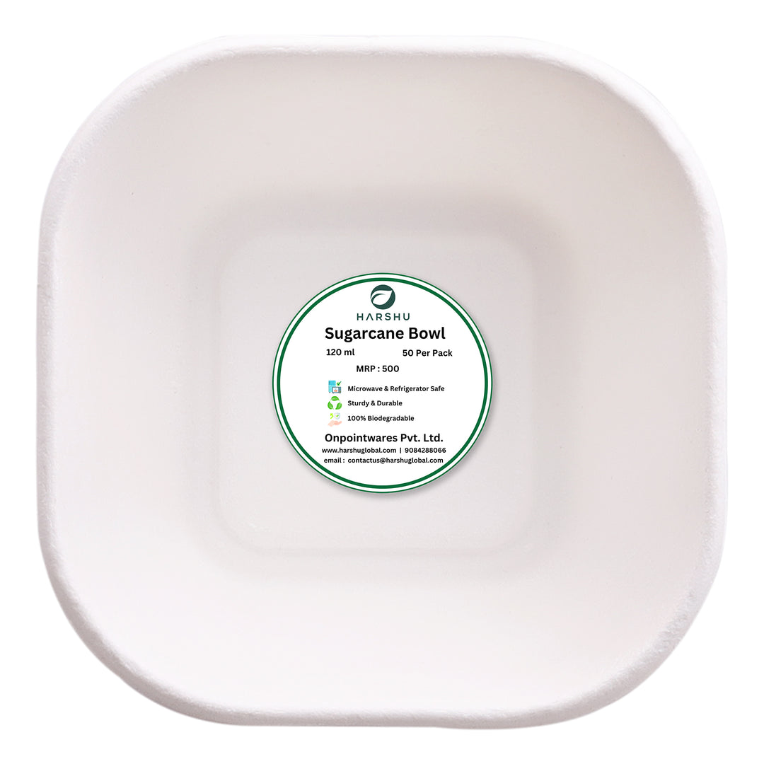 HARSHU 180ml Square Sugarcane Bagasse  Bowls (50 per pack)