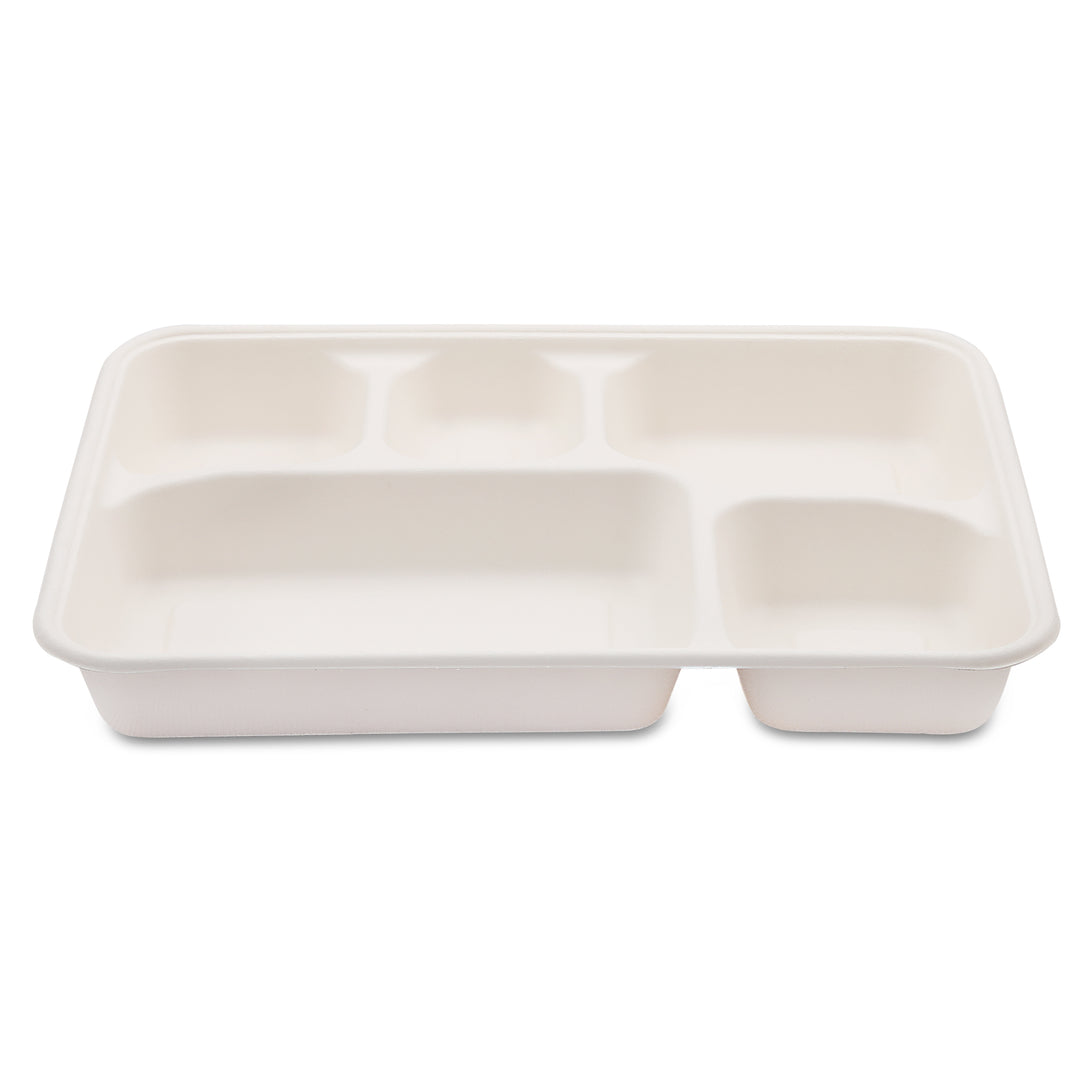 HARSHU 5 Compartment Sugarcane Bagasse Meal Tray (25 per pack)