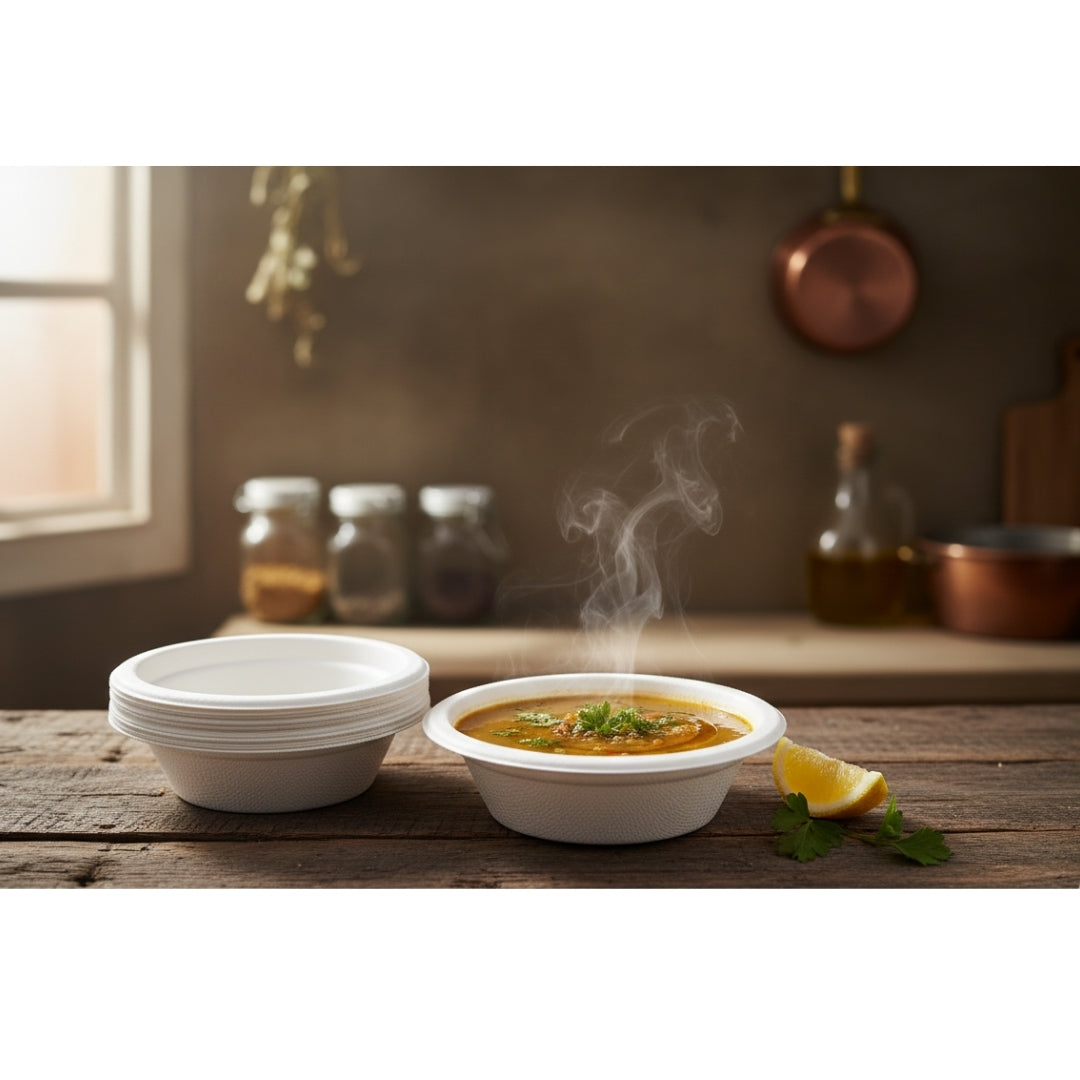 HARSHU 360ml Round Sugarcane Bagasse bowls (50 per pack)