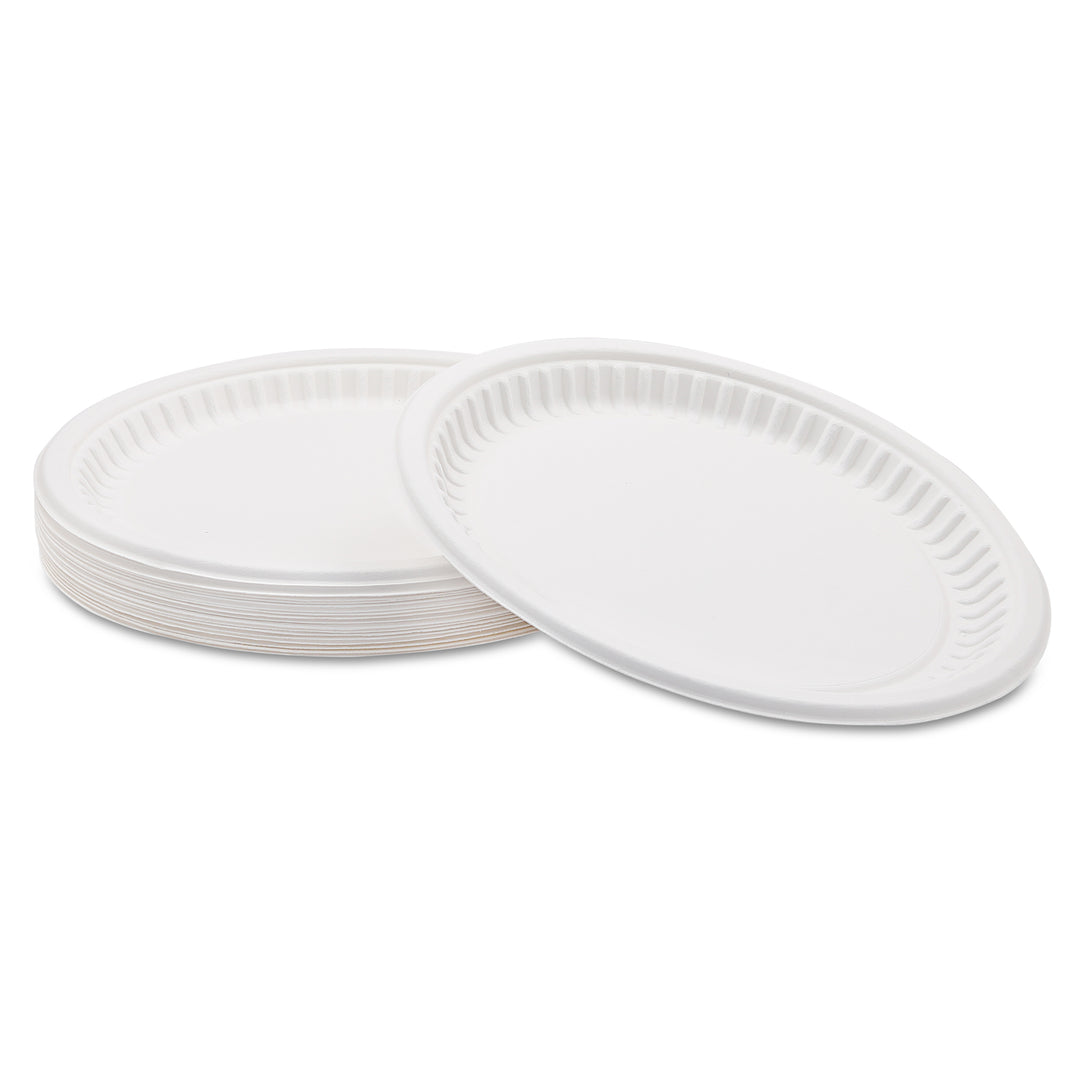 HARSHU 10 Inch Round Sugarcane Bagasse Snack Plate (25 per pack)