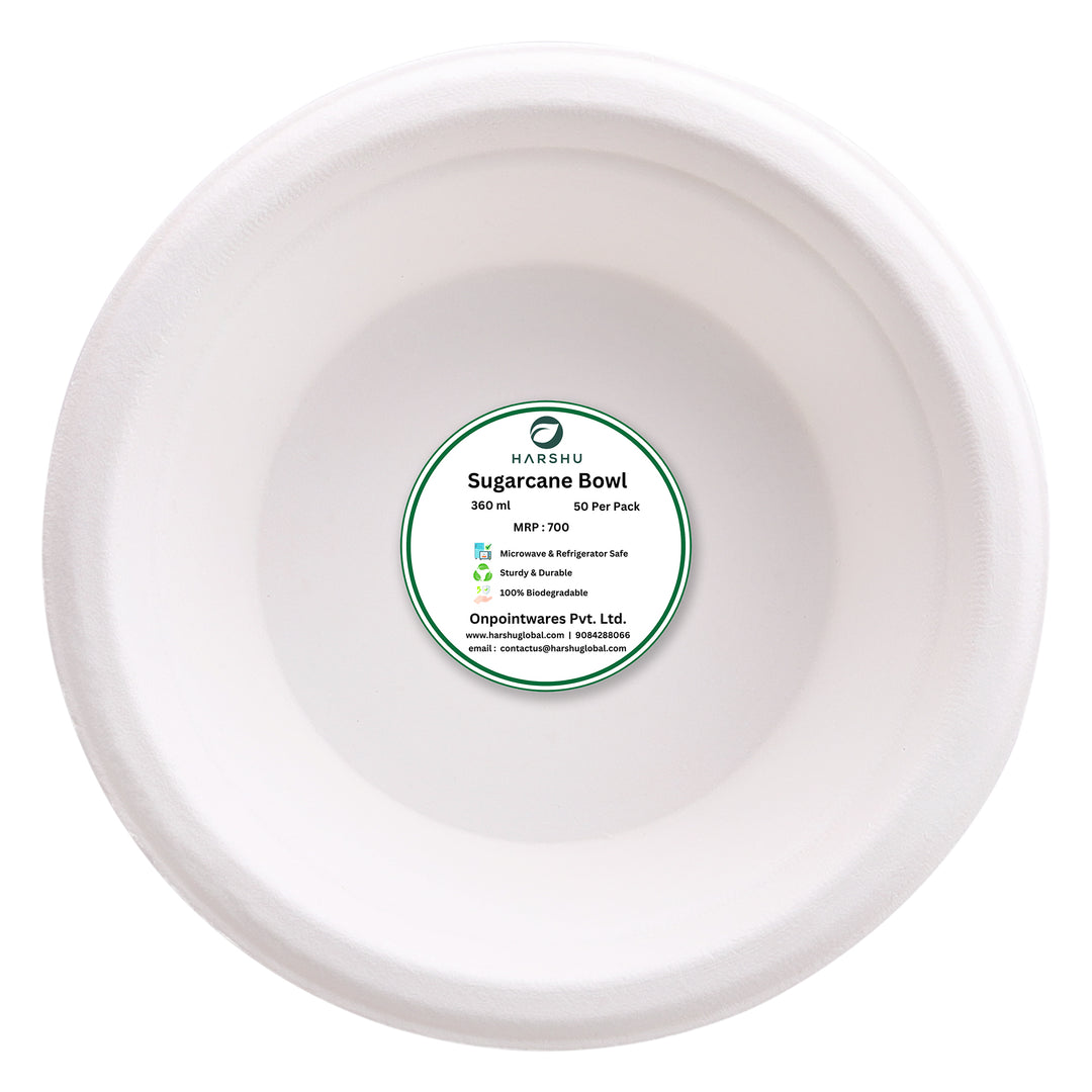 HARSHU 360ml Round Sugarcane Bagasse bowls (50 per pack)