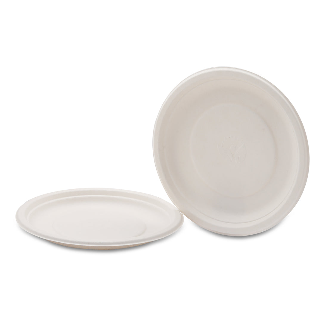 HARSHU 7 Inch Round Sugarcane Bagasse Plates (50 per pack)