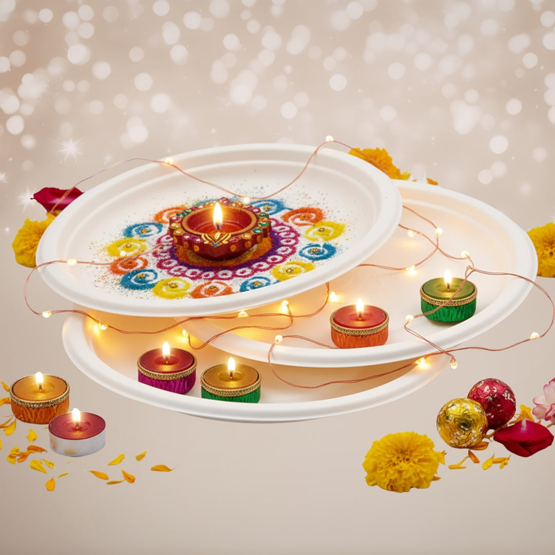 HARSHU 6 Inch Round Sugarcane Bagasse Plates (50 per pack)