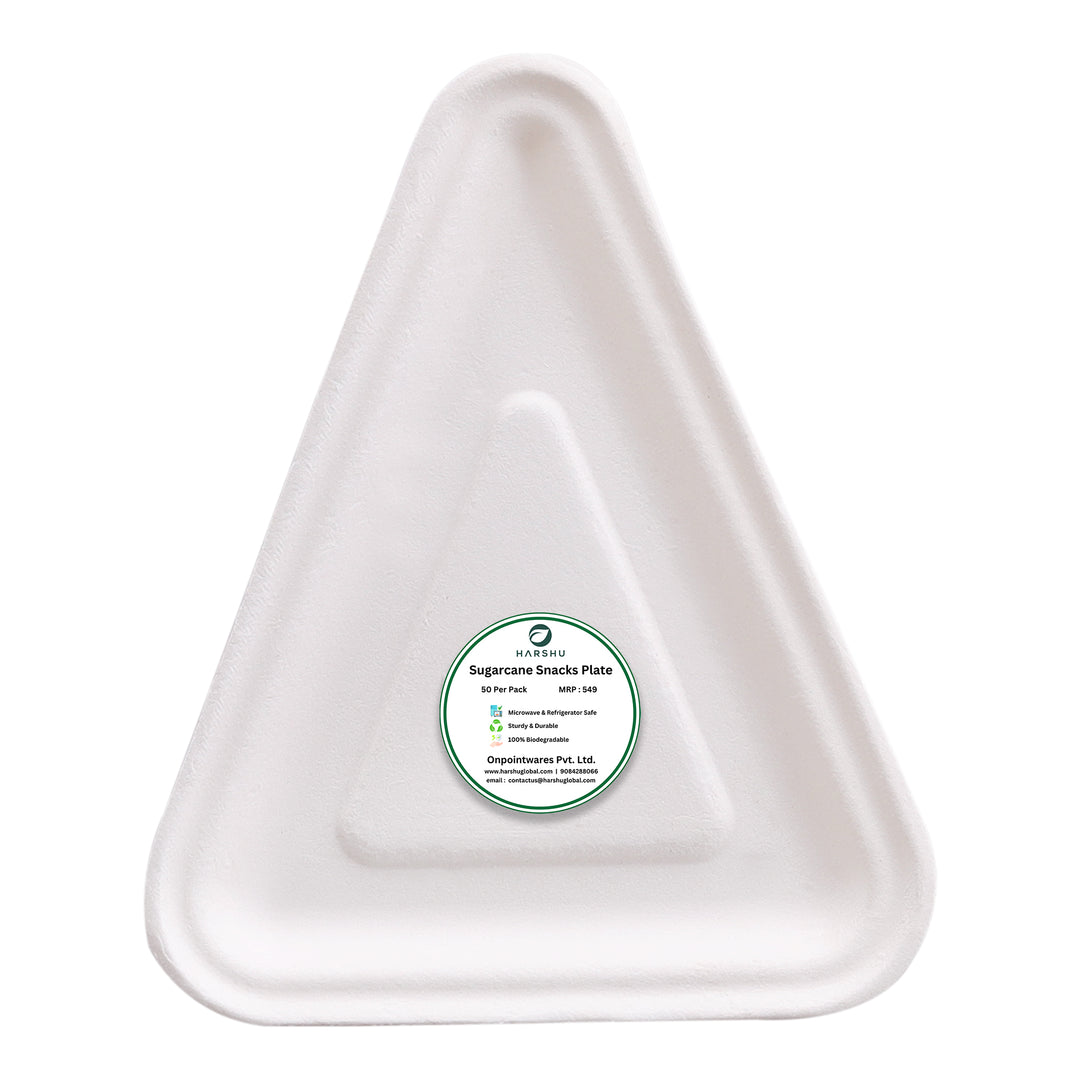 HARSHU Sugarcane Bagasse Triangle Snack Plate (50 per pack)