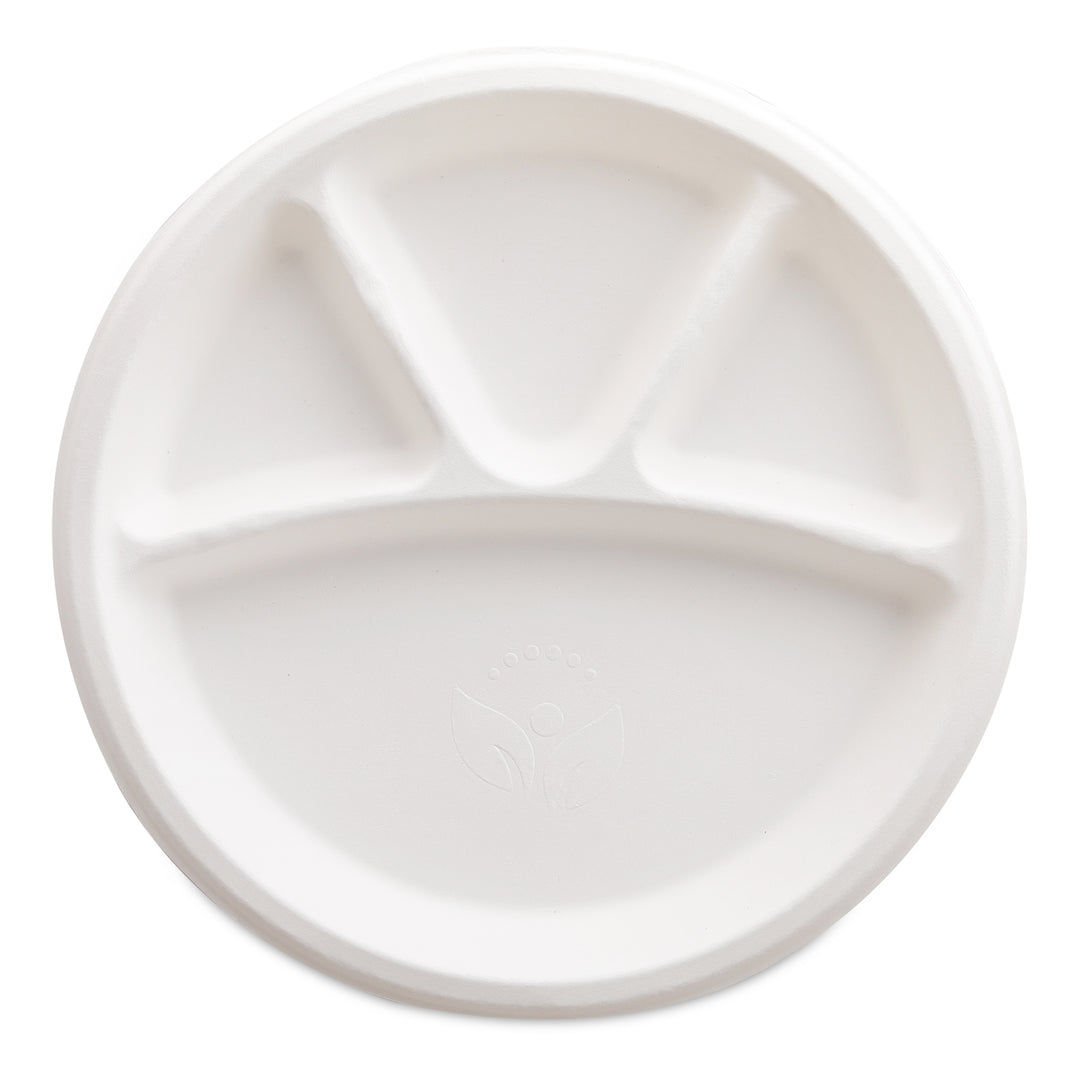 HARSHU 12 Inch  4 Compartment Sugarcane Bagasse Plates (25 per pack)