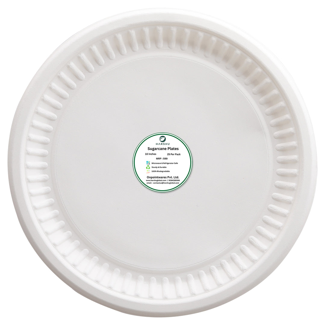 HARSHU 10 Inch Round Sugarcane Bagasse Snack Plate (25 per pack)