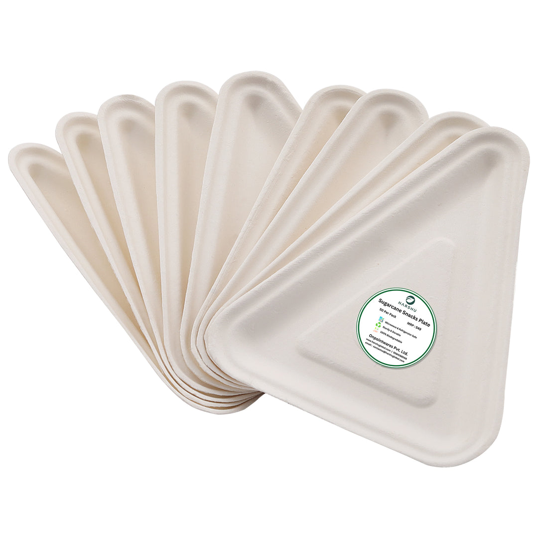 HARSHU Sugarcane Bagasse Triangle Snack Plate (50 per pack)