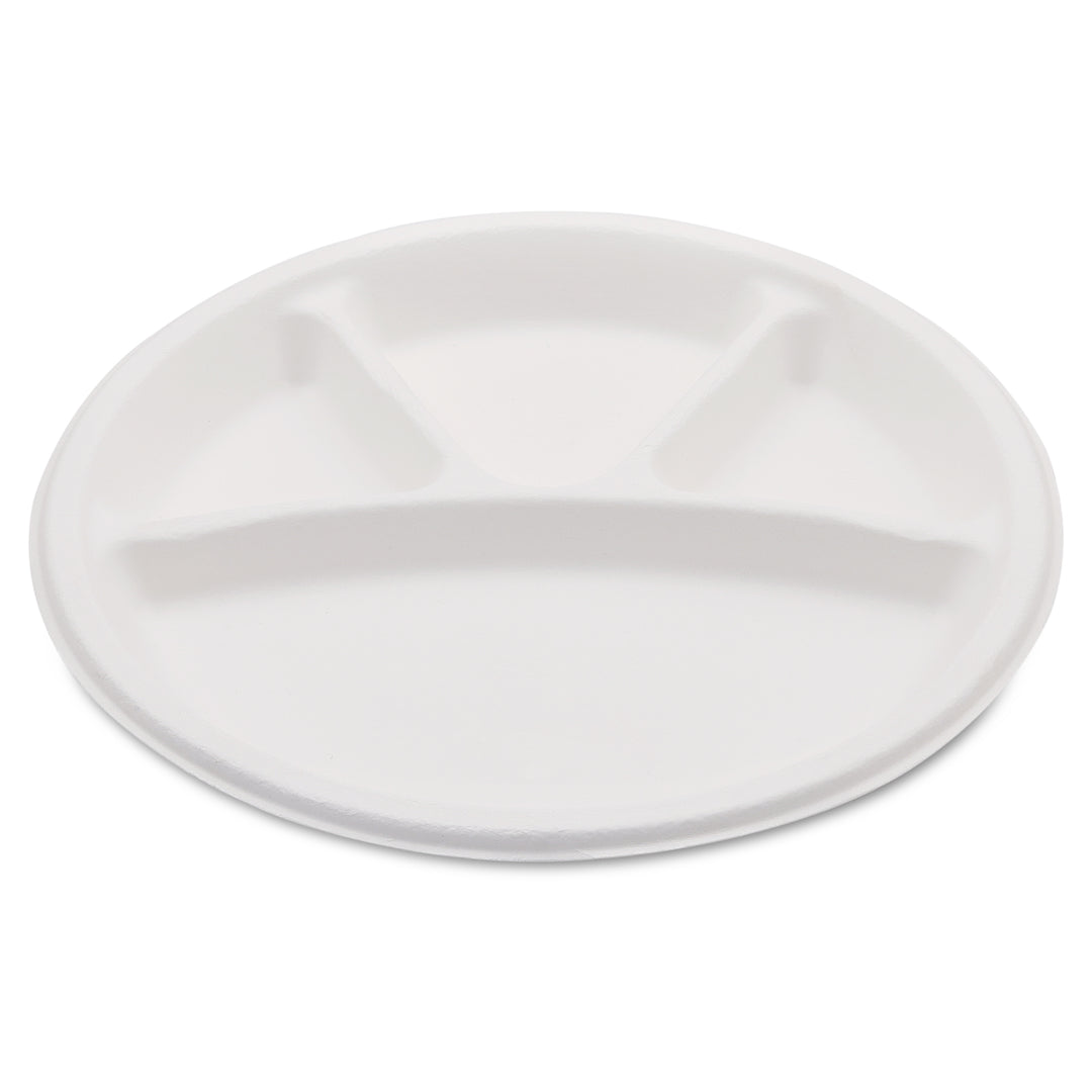 HARSHU 12 Inch  4 Compartment Sugarcane Bagasse Plates (25 per pack)