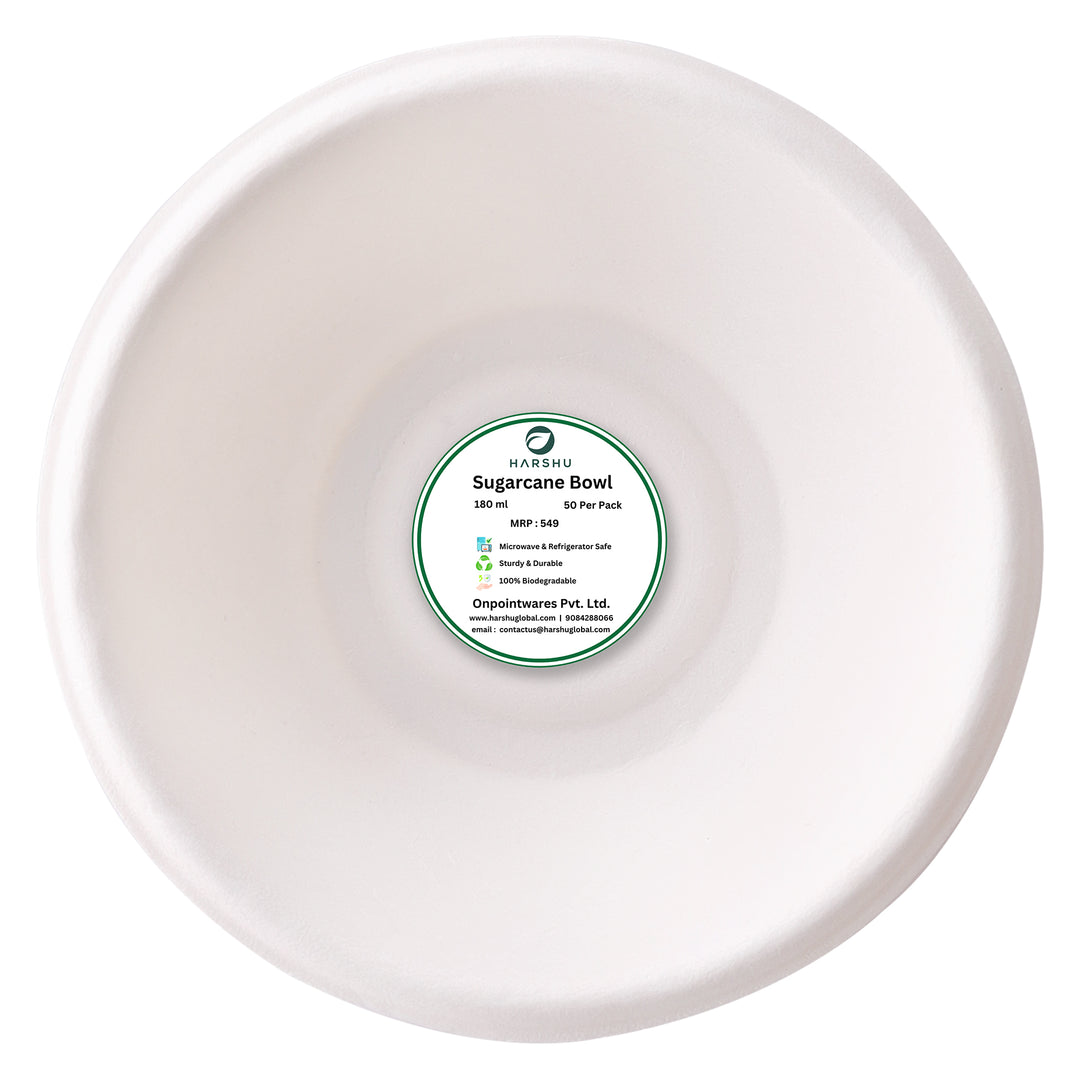 HARSHU 180ml Round Sugarcane Bagasse bowls (50 per pack)