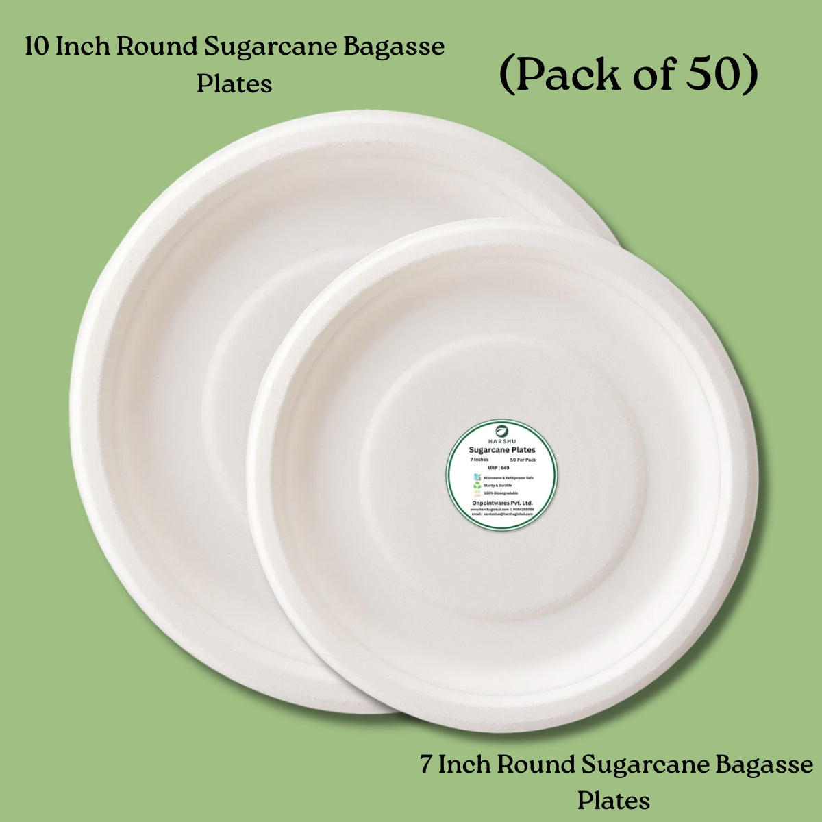 HARSHU 7 Inch + 10 Inch Round Sugarcane Bagasse Plates (50 per pack)