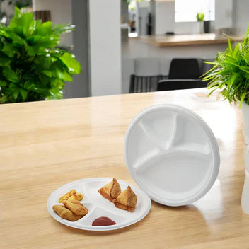 HARSHU 12 Inch  4 Compartment Sugarcane Bagasse Plates (25 per pack)